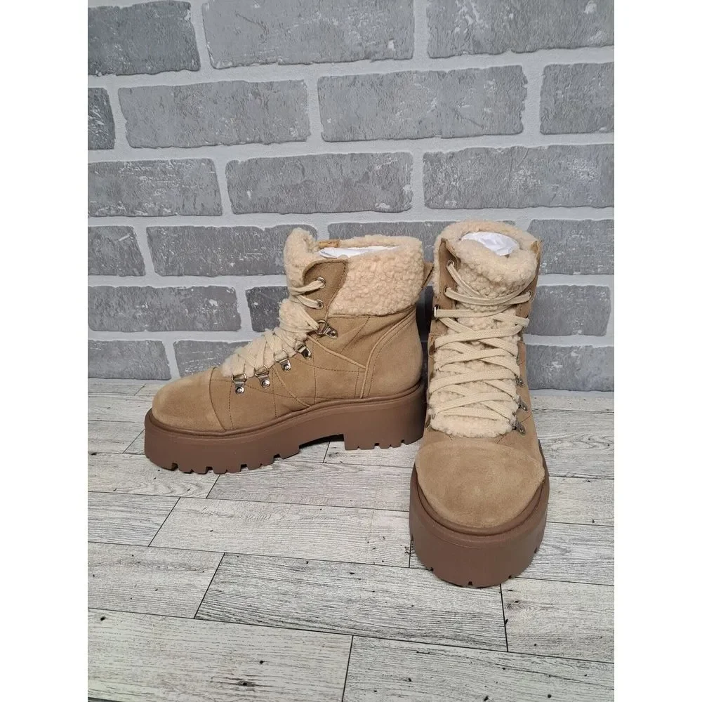 Steve Madden Reyen Suede Faux Fur Shearling Cold Weather Lug Sole Platforms Boot